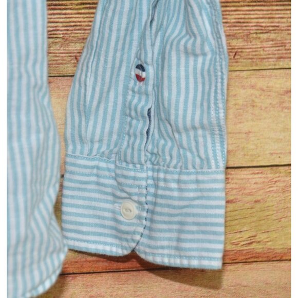 Tommy Hilfiger Mens Blue Linen Blend Striped Button Up Long Sleeve Shirt Size XL - Picture 4 of 9